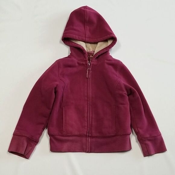 LL Bean Hoodie Girls Toddler 36 month 3T Sherpa Lined Zip Up Burgundy Pockets - Picture 1 of 8